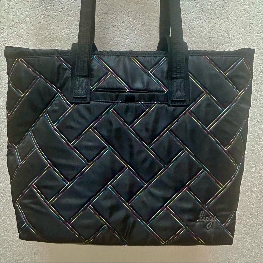 Lug Skyliner Tote Bag Black Rainbow Stitch